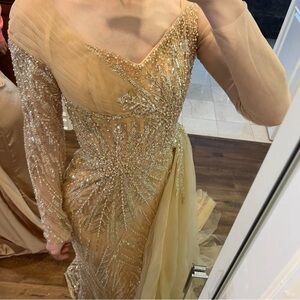 Gold Wedding Guest Gown with extravagant bead work